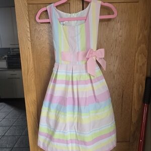 Bonnie Jean Pastel Stripe Dress with Pink Bow